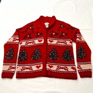 Talbots Vintage Wool Christmas Holiday Cardigan Sweater
